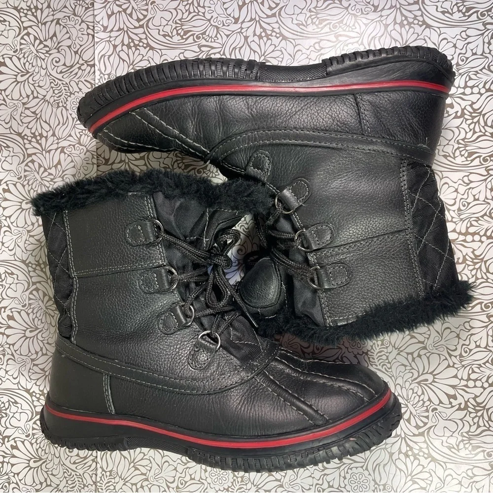 Pajar Canada Winter Boots Leather Nylon Faux Fur Lined Waterproof Black